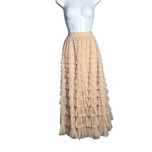 Beige Tiered Ruffle Maxi Skirt (Women's Size M)